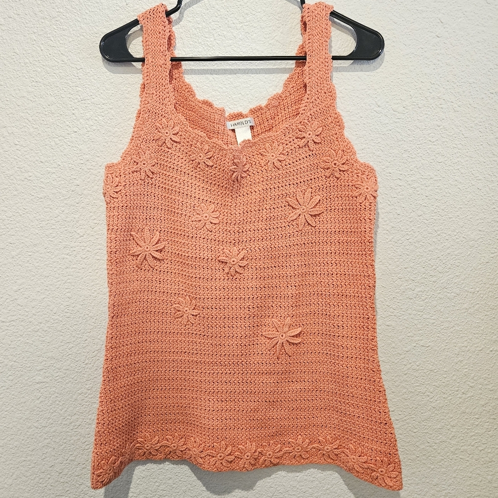 Harold's Vintage Women's Crochet Floral Knit Tanktop Size Medium